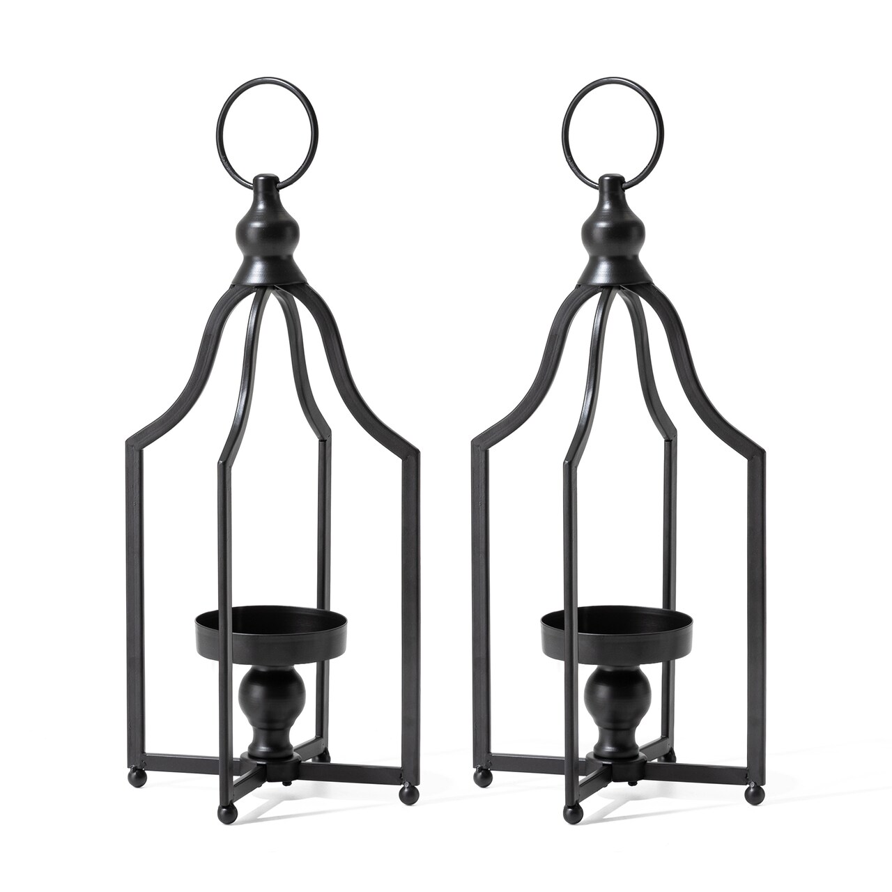 Set of 2 Modern Black Metal Foldable Lanterns Spring Wedding Hanging Candle Holders